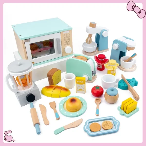 11 Style Kitchen Pretend Play Toy Wooden Simulation Coffee Machine Toaster Machine Mixer Juicer Baby Early Learning Educational Toys Gift