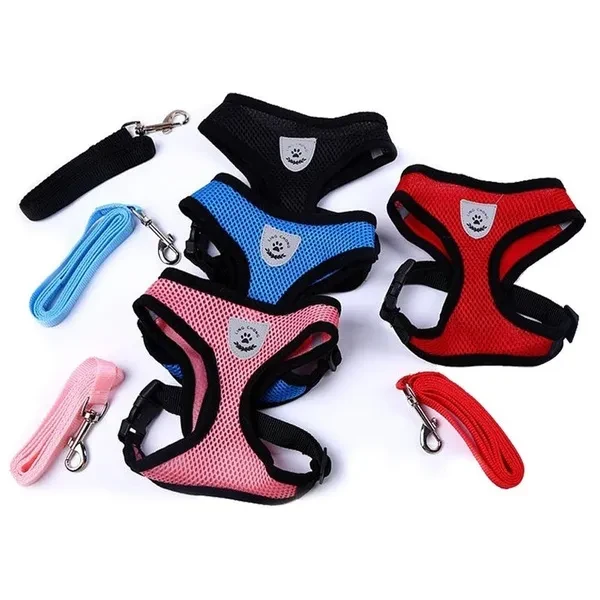 New Soft Breathable Air Nylon Mesh Puppy Dog Pet Cat Harness and Leash Set
