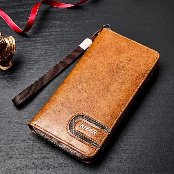Fashion Retro Men Wallets Multi-cards Holder PU Leather Zipper Long Wallets Purse for Men Portable Mobile Phone Bags