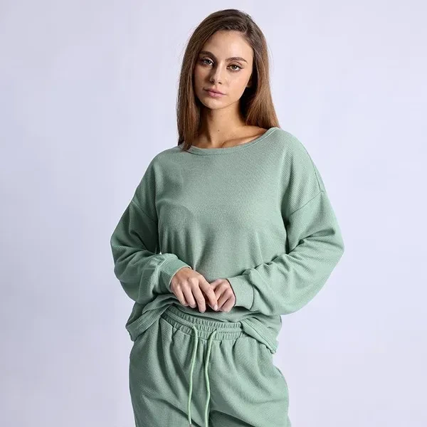 Women's 2 Piece Outfits Fashion Crew Neck Long Sleeve Pullover Top Wide Leg Pants Lounge Matching Sets Tracksuits Sweatsuit
