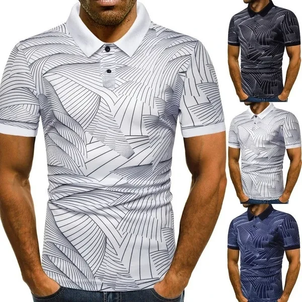 Summer Men's Fashion Polo Shirt Casual Striped Short-sleeved Business Shirt.