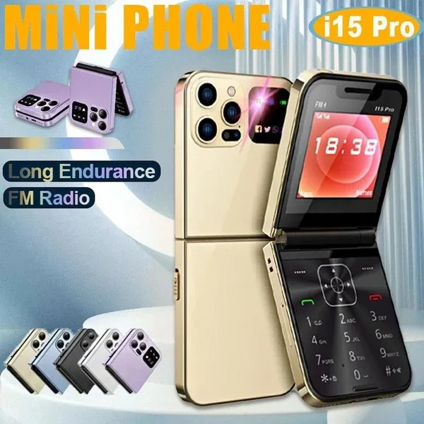 New product! i15 PRO Foldable Mobile Phone Auto FM Radio Call Record Speed Dial Magic Voice Dual SIM GSM Unlocked Cellphone 2.4" Type-C