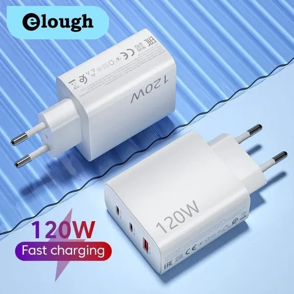 Elough 120W USB Charger Fast Charging EUUSUK Plug Fast Charging Mobile Phone Type C Quick Charge For IPhone Samsung Huawei Xiaomi Mobile Phones