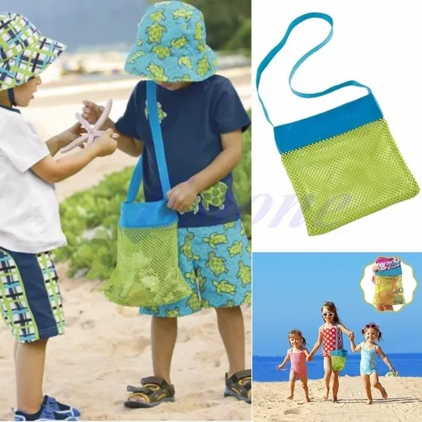 Kids Sand Away Carry Beach Treasures Toys Pouch Tote Mesh Childrens Storage Bag