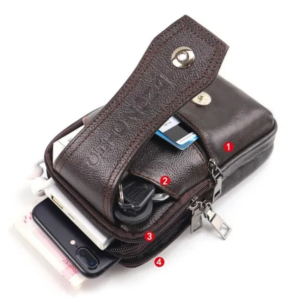 Men's Leather Waist Bag Multifunction Fanny Pack Large Capacity Belt Bag Shoulder Bags Crossbody Bags Multi-layer Buckle Mobile Phone Bag