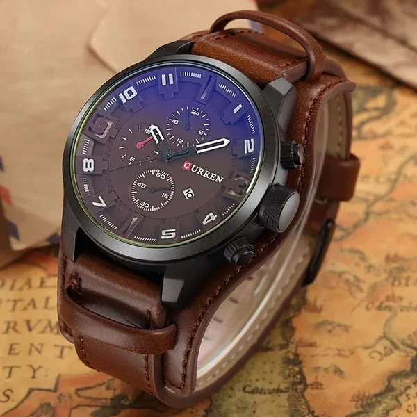 CURREN Reloj Hombre montre homme Men's Luxury Brand Army Military Watches Men Clock Leather Strap Waterproof Analog Quartz Watches