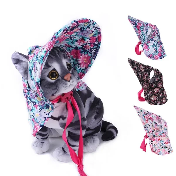 Pet Visor Cap Puppy for Sun Cap Breathable Summer Sunhat Cute Pet Floral Hat with Adjustable Neck Strap Easy to Wear