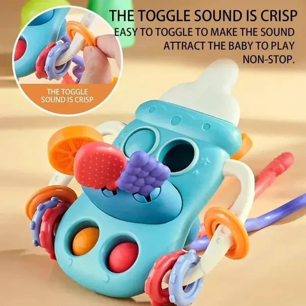 3 in 1 Montessori Feeding Bottle/Octopus Shape Pull String Developmental Baby Toys 6 12 Months Silicone Teething Toys for Babies Sensory Toys 1 2 3 Years