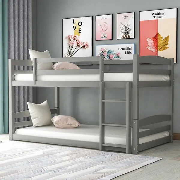 2020 NEW Twin-Over-Twin Bunk Bed Frame with Ladder, Space-Saving Design