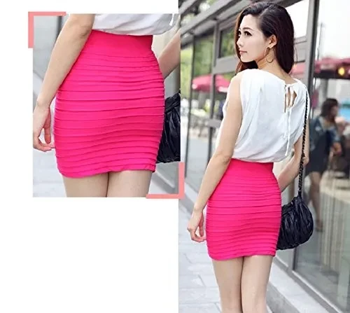 Sandistore Sexy Womens Elastic Pleated High Waist Package Hip Short Skirt