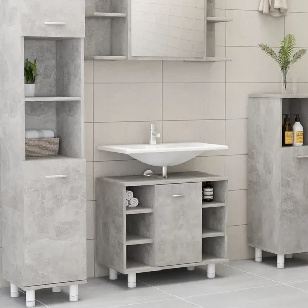 4 Piece Bathroom Furniture Set Concrete Grey Chipboard Badmöbel Set Ensemble de meubles de salle de bains Badkamermeubels Set