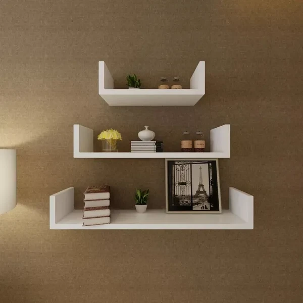 3 White MDF U-shaped Floating Wall Display Shelves Book/DVD Storage Wandregal Bücherregal Wandplank boekenkast Bibliothèque étagère murale