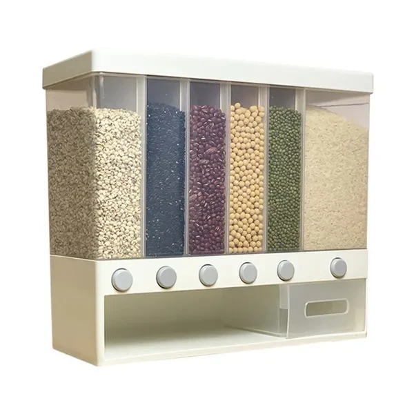Wall-mounted Dry Food Dispenser Rice Bucket Multi Compartments Automatic Metering Storage Box Sealed Grain Container