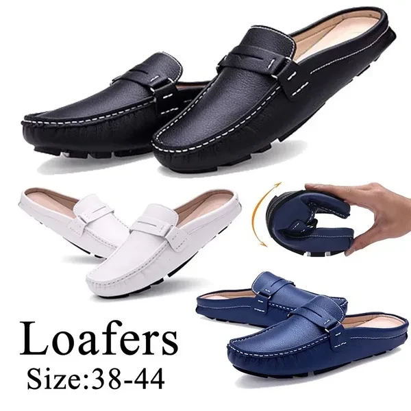 Summer Male Shoes Casual Luxury Brand Mens Penny Loafers Leather Half Slipper Slip on Driving Shoes Men Moccasins