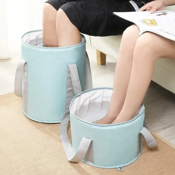 A portable folding foot bath to relax your feet after a long trip - perfect for traveling and camping!