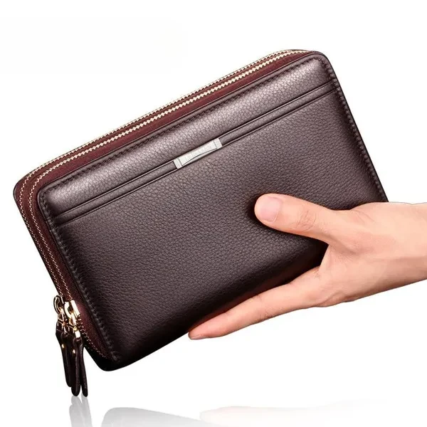 Men Long Wallets PU Leather Multi-cards Holders Double Zippers Purses Clutch Wallets Solid Color Phone Bags Men Wallets