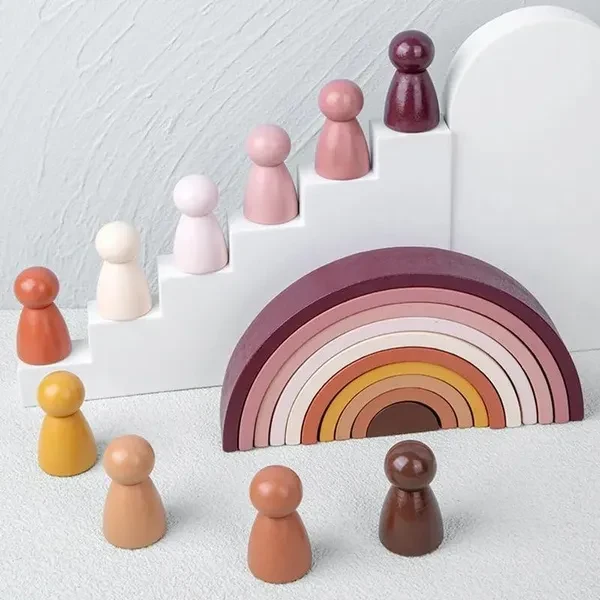 ㅤArched Wooden Rainbow Building Blocks Kids Montessori Games Color Learning Teaching Aids Baby Educational Toys for Children