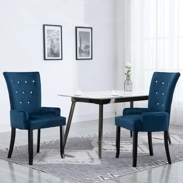Dining chair with armrests dark blue velvet Esszimmerstühle Eetstoelen Chaises de salle à manger