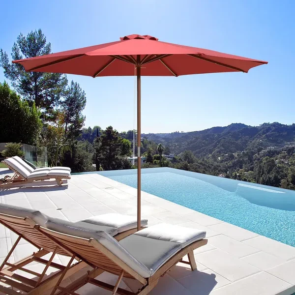 Yescom 9ft Patio Umbrella 8 Ribs Wooden Pole Outdoor Beach Pool Backyard Parasol Sunshade White  Terra  Navy