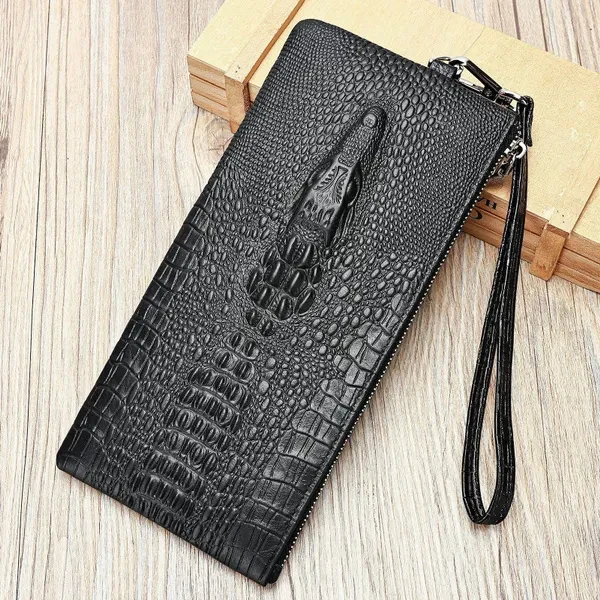 Genuine Leather Men's Crocodile Pattern Wallet Id Holder Cell Phone Man Purse Long Cowhide Wallet Business Multi Slot Cluth Bag