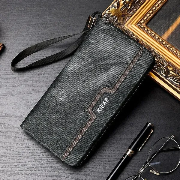 Retro Men Long Wallets PU Leather Zipper Multi-cards Holder Long Purse Clutch Bags
