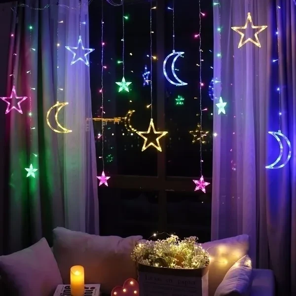 2.5M LED Lights Romantic Moon Star LED Curtain String Lighting Strip Holiday Wedding Garland Party Decoration
