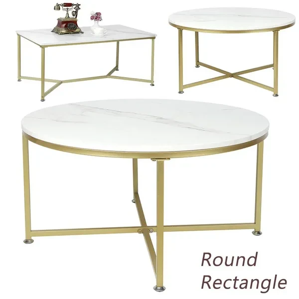 Marble Nesting Tables Gold Rectangle/Round Coffee Table Modern Accent Table Contemporary Desk Living Room Home Decor