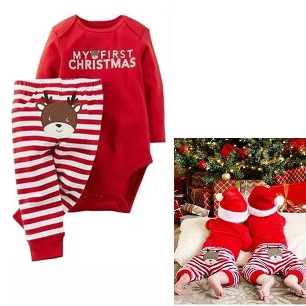 Christmas Newborn Baby Girls Boys clothes 2pcs set Tops Romper Pants Outfits long sleeves baby clothing sets 0-18 month