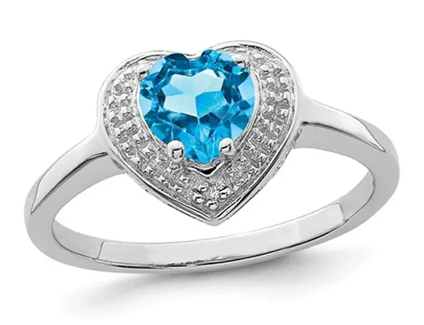 9/10 Carat (ctw) Blue Topaz Heart Promise Ring in Sterling Silver