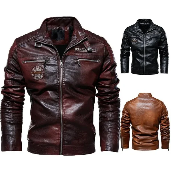 2023 New Men's New Hoodie Leather Coat Fashion Casual PU Jacket Slim Leather Bomber Jackets 3 Colors