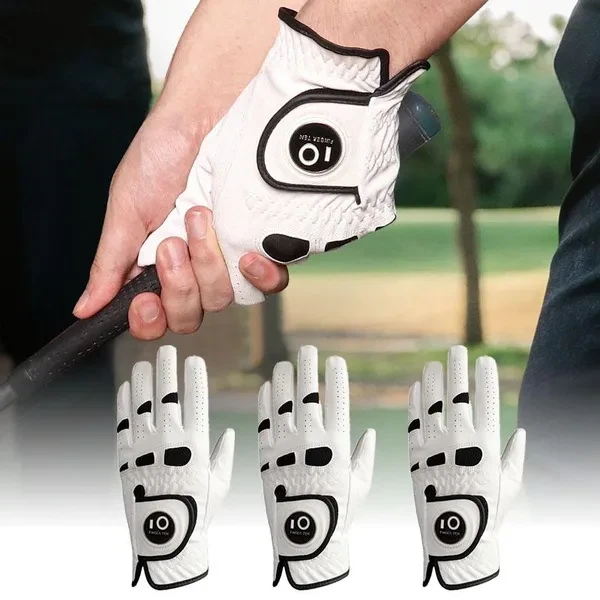 Golf Gloves Men with Ball Marker 3 Pack Mens Left Hand Right Hand PU Leather Golf Gloves All Weather Grip Fit Size S M ML L XL