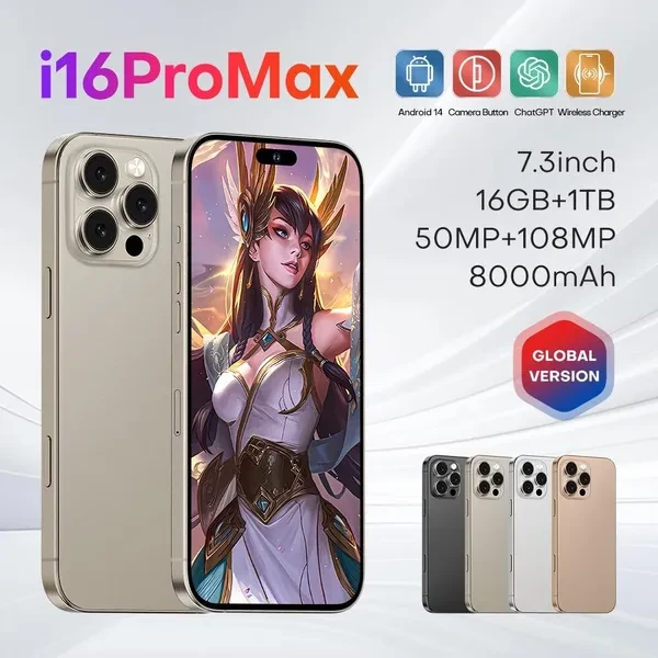 7.3inch i16proMax Unlocked Smart Phone  16GB RAM+1TB ROM 8000 mAh Battery  50W Fast Charging   International version @sr
