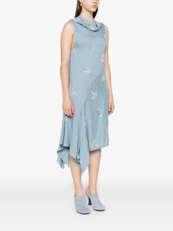 Marques'Almeida cowl-neck embroidered midi dress