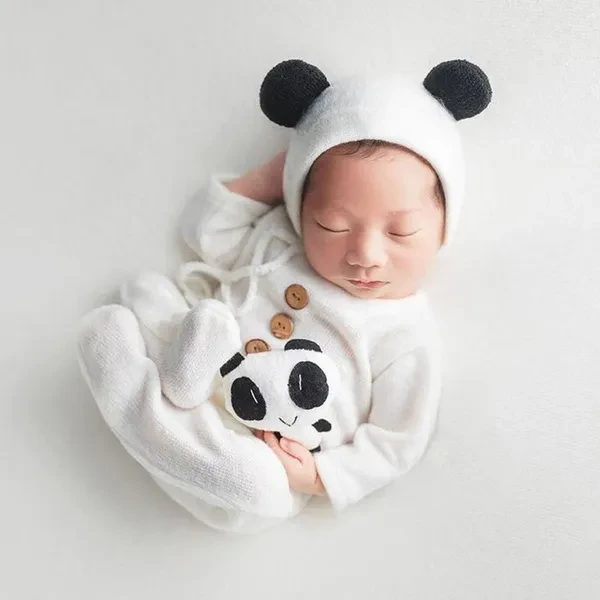 Bear Themed Outfit Hat Jumpsuit Bear Set Baby Photography Props Newborn Photoshooting Accessories Infant Photo Suit