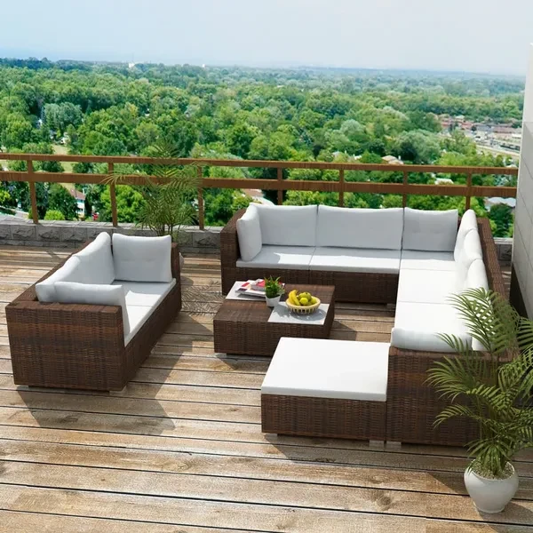 10 pcs. Garden lounge set with brown poly rattan cushions Garten Lounge-Set tuin loungeset ensemble de salon de jardin