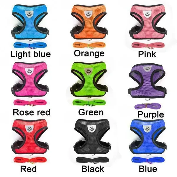 Pets Adjustable Harness Vest Cat Dog Walking Lead Leash For Puppy Collar Breathable Polyester Mesh Harness For Small Medium Dog Cat Pet