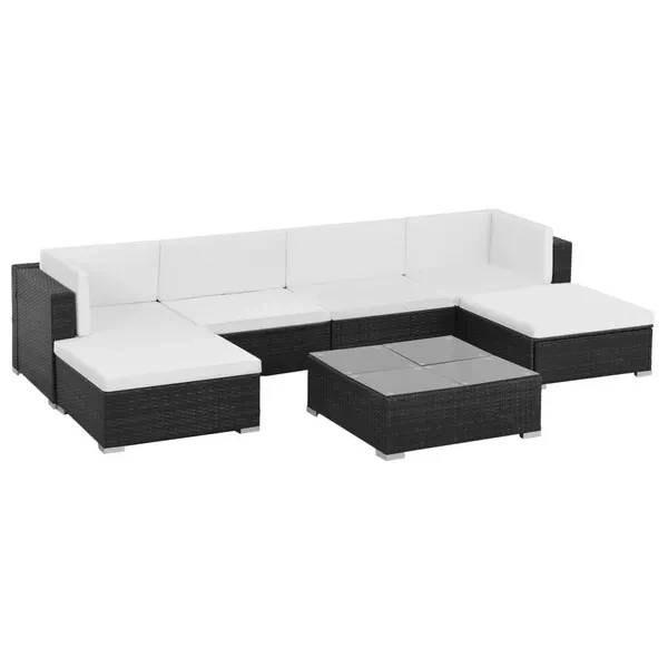 7 pcs. Garden lounge set with black poly rattan cushions Garten Lounge-Set tuin loungeset ensemble de salon de jardin