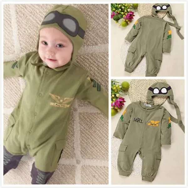Newborn Toddler Baby Boy Children Clothes Rompers+Hat Cap Jumpsuit Outfits Green