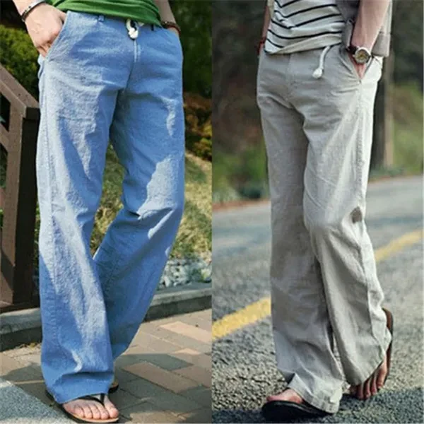 Summer New Men's Linen Pants Men's Fashion Loose Breathable Linen Pants Straight Casual Trousers Plus Size(M-XXXL;5 Colors)