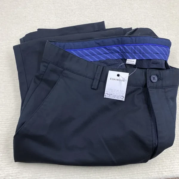 EQAIWUJIE Trousers Men's Classic-Fit Wrinkle-Resistant Flat-Front Chino Pant