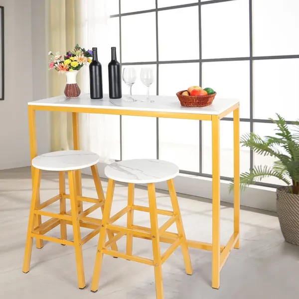 Stylish Bar Table With 2 Stools Set Simple Modern Furniture For Kitchen Game Room Living Room