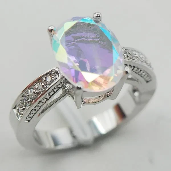Rose Rainbow Topaz White Topaz 925 Sterling Silver Ring Size 5 6 7 8 9 F852