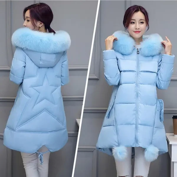 Woman's Fashion Winter Jacket Fur Collar Hooded Cotton Coat Ladies Warm A Word Cloak Type Jacket